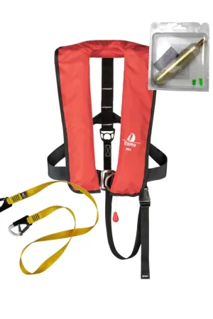 Affare Set: 12skipper giubbotto di salvataggio automatico 300N ISO Harness rosso con linea di vita kit di manutenzione